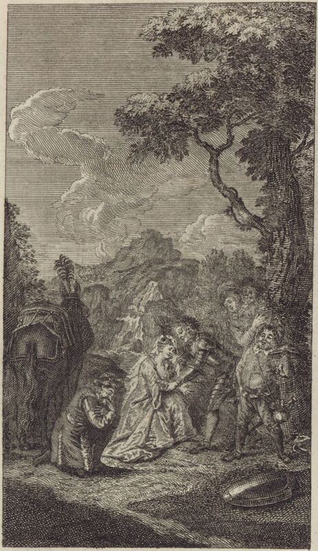 [Dorotea kneels before Don Quixote]