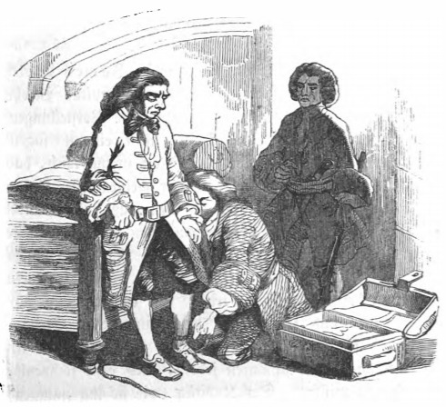 [Gulliver’s mutinied crew chains him to his bed]