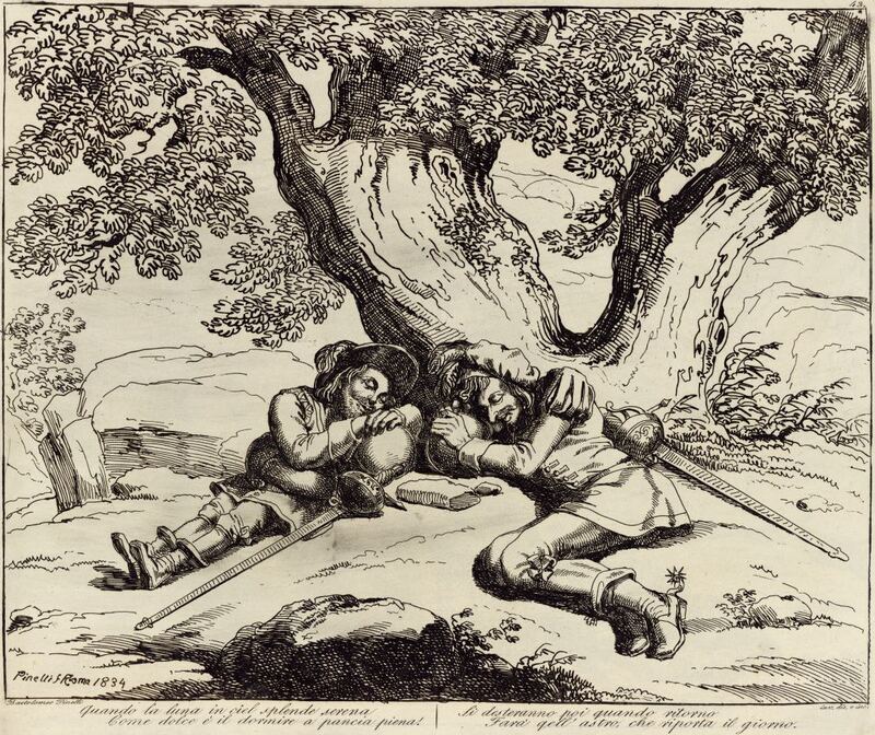 Quando la luna in ciel splende serena / Come dolce è il dormire a pancia piena! / Si desteranno poi quando ritorno / Farà quell'astro, che riporta il giorno.