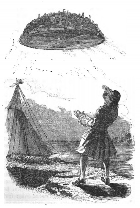 [Gulliver first sets his eyes on the floating island of Laputa]