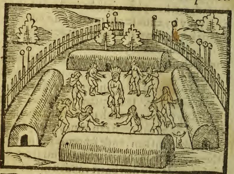 [Tupinambá women dance around a man wearing a headdress]
