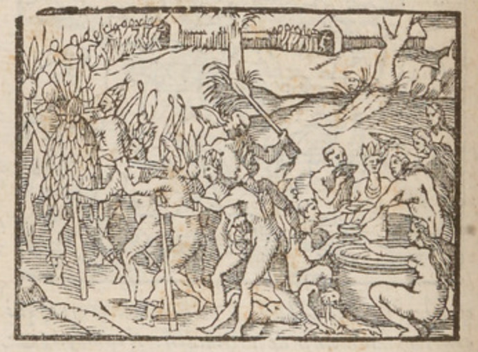 [An Indigenous Brazilian group participates in a ceremonial procession]