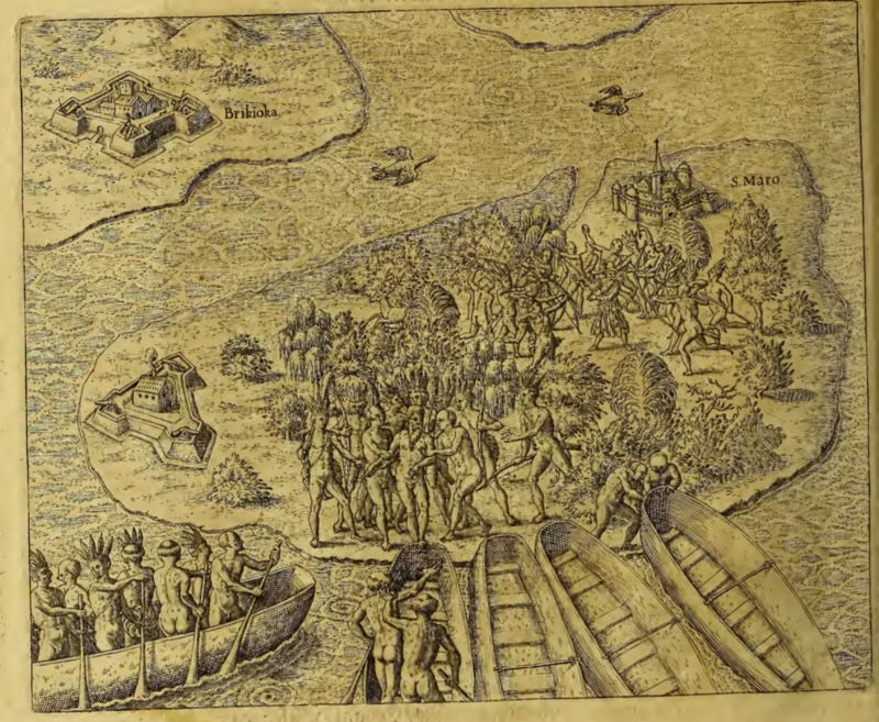 [A group of Tupinambá people take a European man captive]
