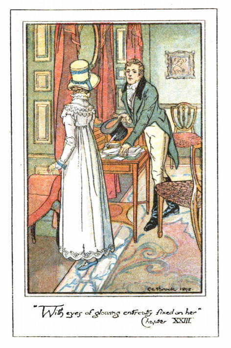 With eyes of glowing entreaty fixed on her.
