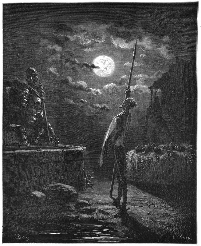 ... wie er mit ruhigem Anstand sich auf die Lanze stüzte und seine Augen auf die Waffen heftete - Buch 1, Kap. 3