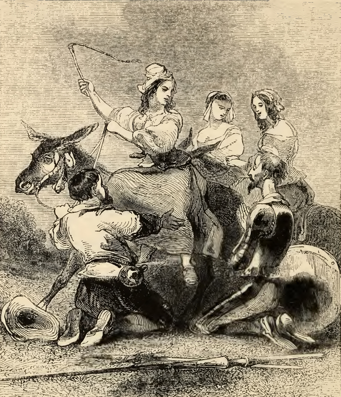 [Sancho Panza Grabs the Halter of a Country Girl's Donkey Trying to Convince Don Quixote that she is Dulcinea Del Toboso]