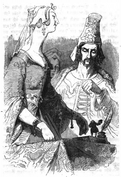 [The King and Queen of Brobdingnag interact with Gulliver]