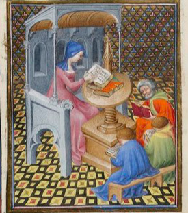 Sappho, à son pupitre, devant ses disciples