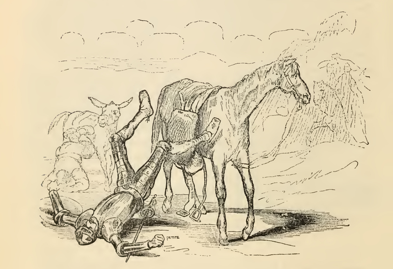 [Of How Sancho and Quixote Fell From Their Horses in the Presence of the Duchess]