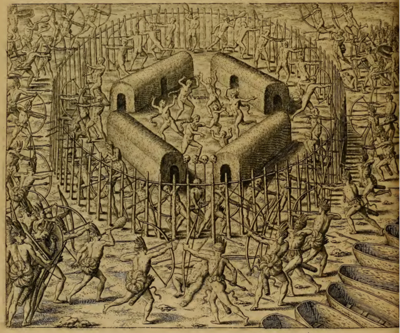 [A group of Indigenous people attacks the Tupinambá village called 'Uwattibi']