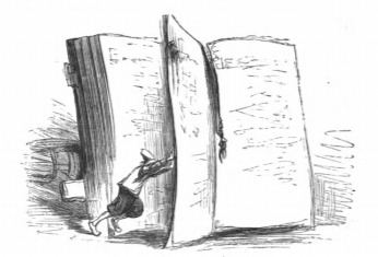 [Gulliver turns the page of a book on Brobdingnag]