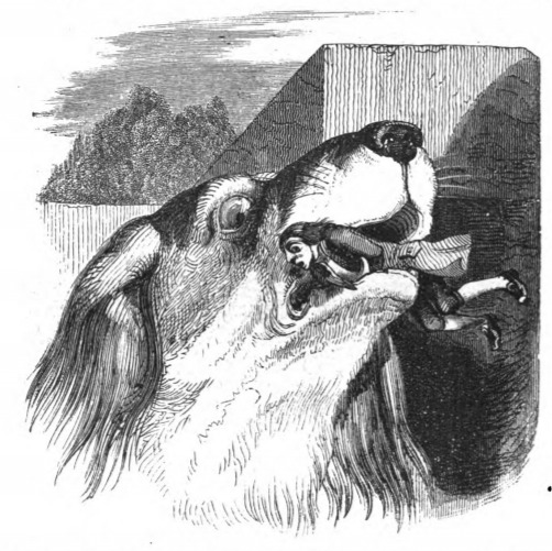 [Gulliver is caught by a dog]
