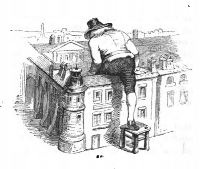 [Gulliver arrives at the Imperial Palace of Mildendo by climbing over the wall]