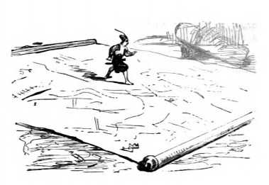 [Gulliver stands on a map of Brobdingnag]