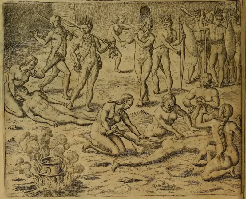 [The Tupinambá prepare to dismember an executed man]