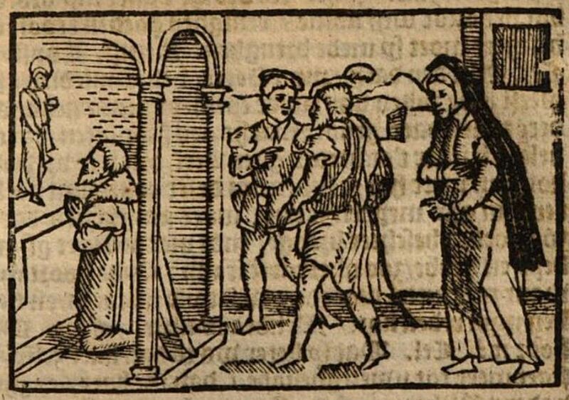 [Act XI – Sempronio, Pármeno, and Celestina Stand Behind Calisto While he Prays in a Church]