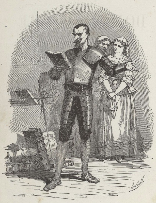 ﻿[Don Quixote reads chivalric books in his library]