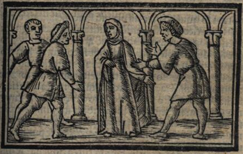 [Act IV – Celestina and Three Male Figures]