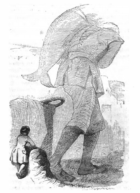 [Gulliver observes a giant carrying a fish on Brobdingnag]