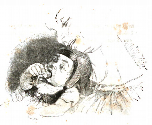 [A giant baby tries to eat Gulliver on Brobdingnag]