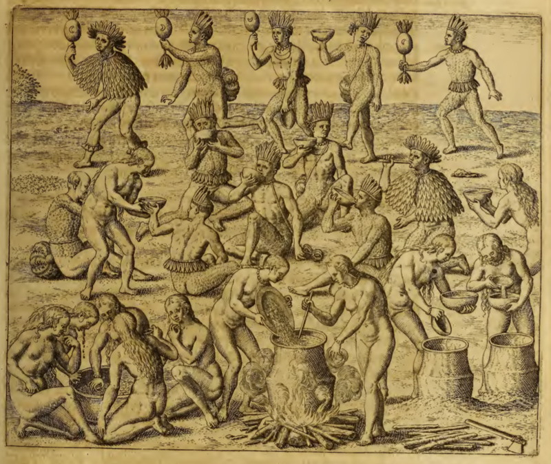 [The Tupinambá prepare a traditional beverage for a celebration]