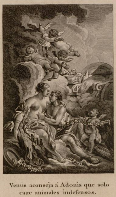 Venus aconseja a Adonis que solo caze animales indefensos