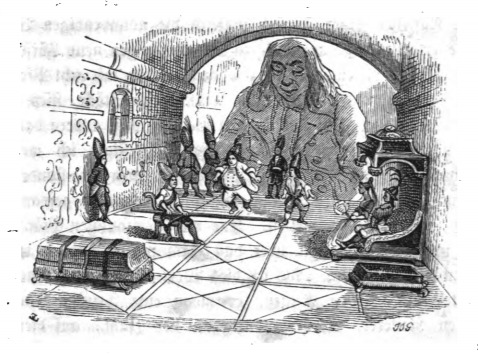[Gulliver observes the Lilliputian Royals playing a game]