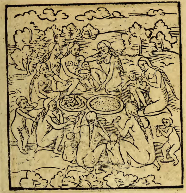 [Tupinambá women and children share a meal]