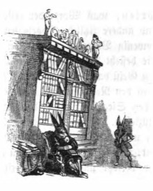 [A bookshelf from the Lilliputian library]