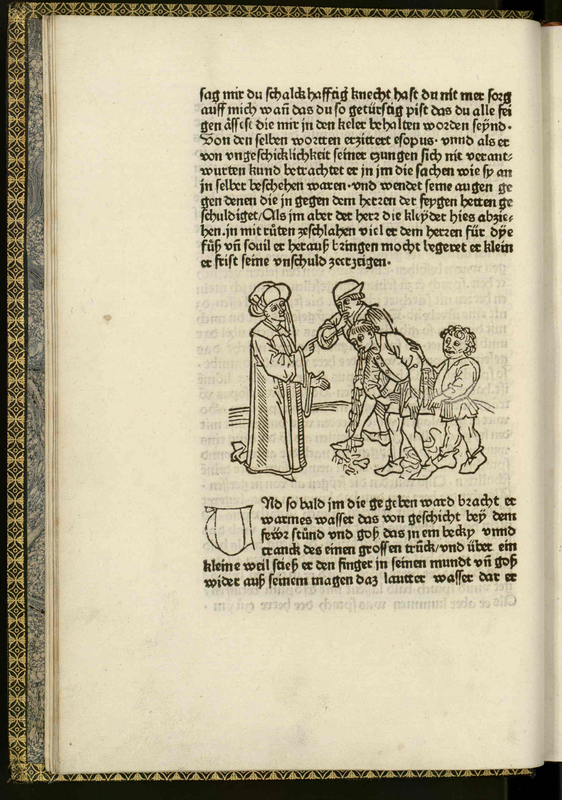 Vita et Fabulae [Two men take a sick person to a man in Holy attire]