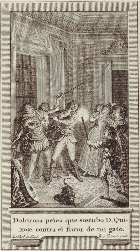 Dolorosa pelea que sostubo D. Quixote contra el furor de un gato