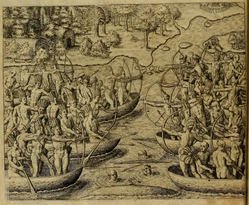 [Two Brazilian Indigenous groups engage in a naval battle]