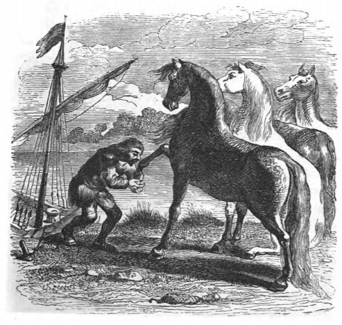 [Gulliver thanks his master before he leaves the Country of the Houyhnhnms]