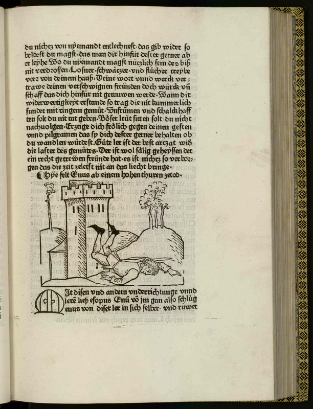 Vita et Fabulae [A person has fallen down amidst the background containing tower like structures]