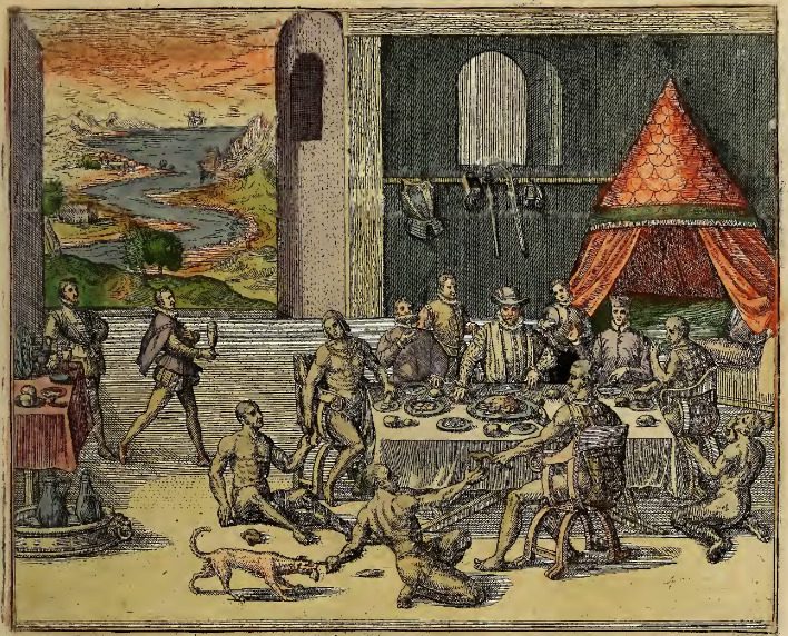 Diego Gottierez præfectvs Hispanvs Caciquos seu Regulos Sueré, Chiuppa atque alios qui salutandi gratia aduenerant, ad prandium inuitat.