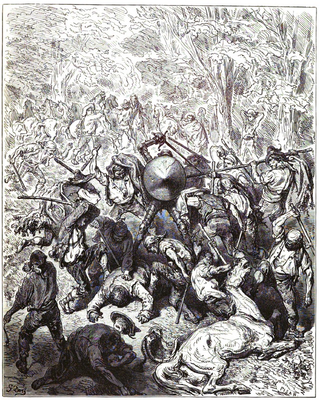.... und schlugen nun mit vieler Gewalt und Berührigkeit von allen Seiten auf sie ein. – Buch III. Kap. 1.