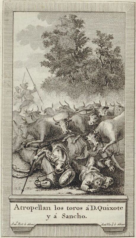 Atropellan los toros á D. Quixote y á Sancho