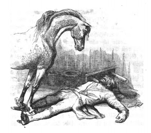 [Gulliver passes out after hearing he must leave the Country of the Houyhnhnms]