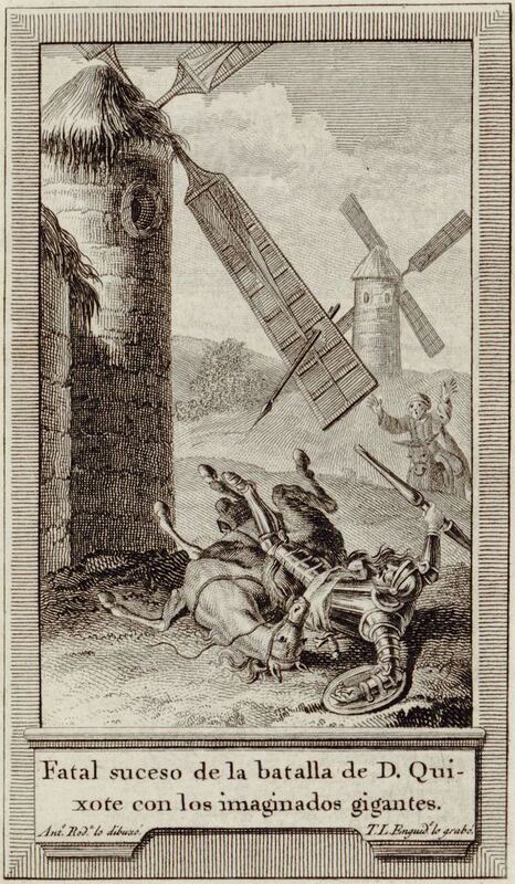 Fatal suceso de la batalla de D. Quixote con los imaginados gigantes