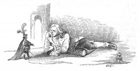 [Gulliver lies on the ground, speaking with the Emperor]