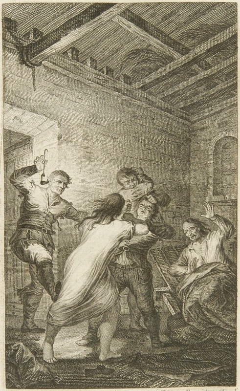 [Fight between Don Quixote, Maritornes, and the muleteer]