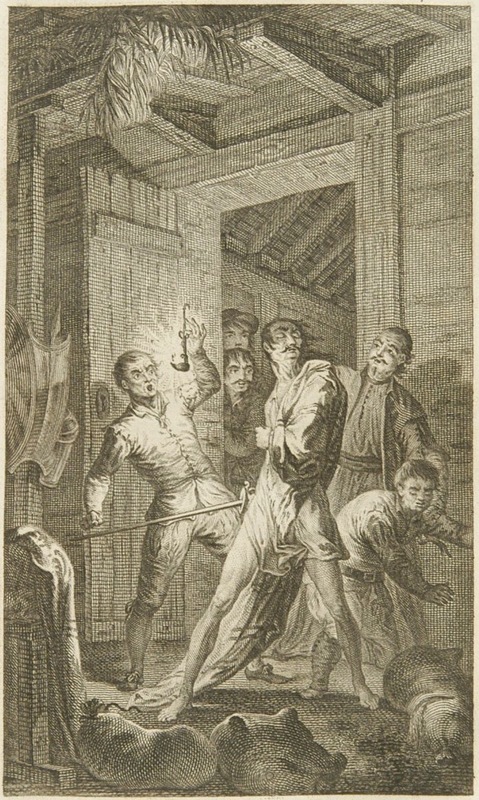 [Don Quixote attacks the wineskins]