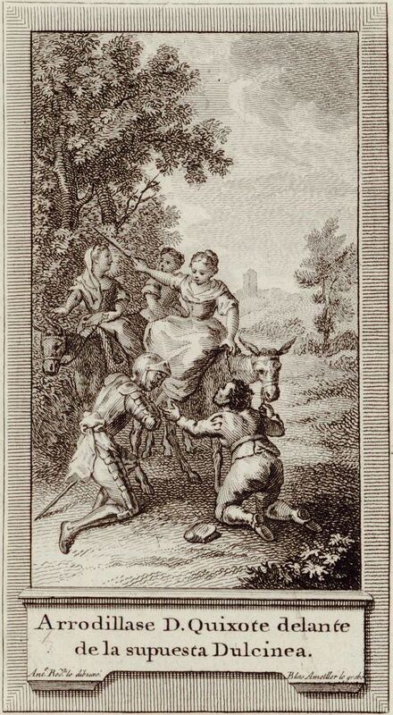 Arrodillase D. Quixote delante de la supuesta Dulcinea