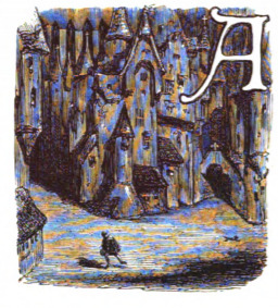 [A Lilliputian walks through the streets of Mildendo]