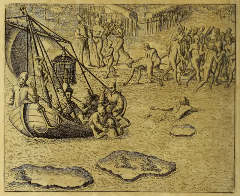 [A group of Frenchmen trade with the Tupinambá]
