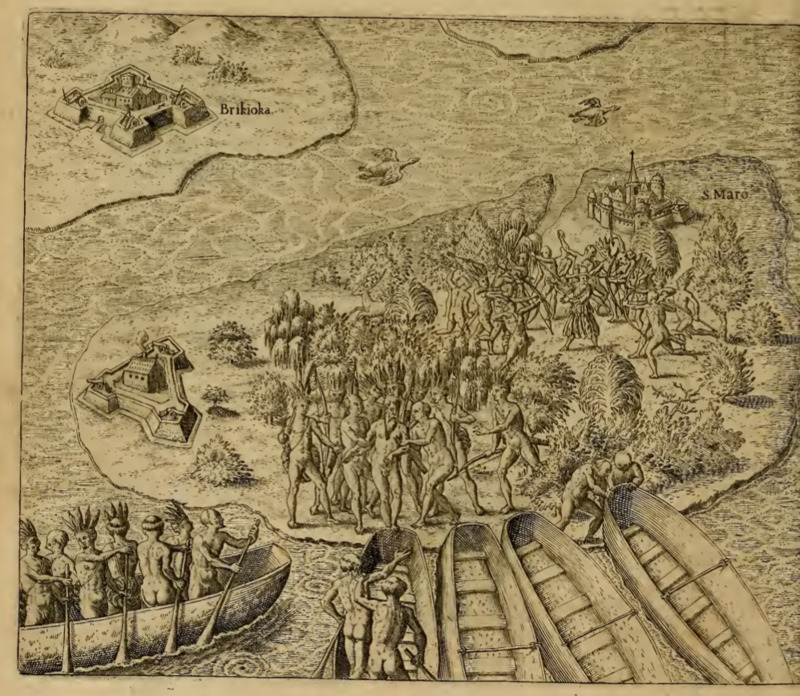 [A group of Tupinambá people take a European man captive]