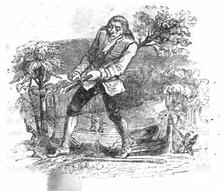 [Gulliver whittles a tree to use in his boat]