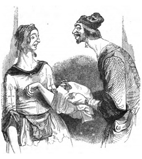 [The giant farmer shows Gulliver to his wife]