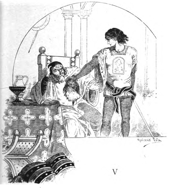 [The Cid showing count Lozano's head to the count's father]