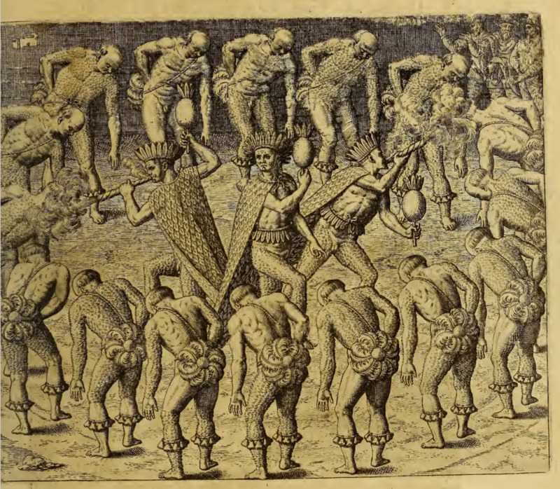 [The Tupinambá engage in a religious or ceremonial dance]